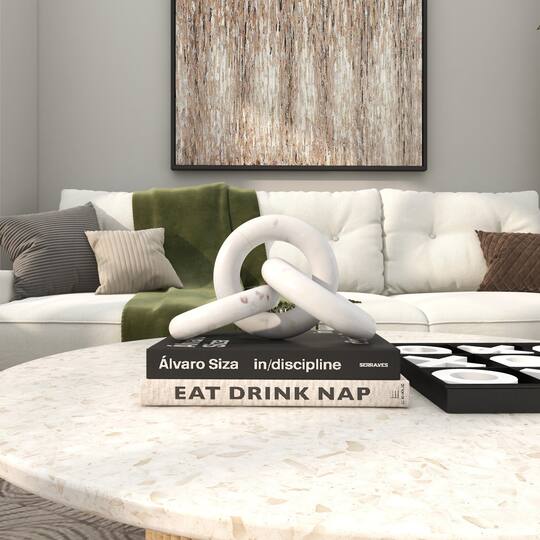 10" White Marble 3 Link Chain Sculpture Décor